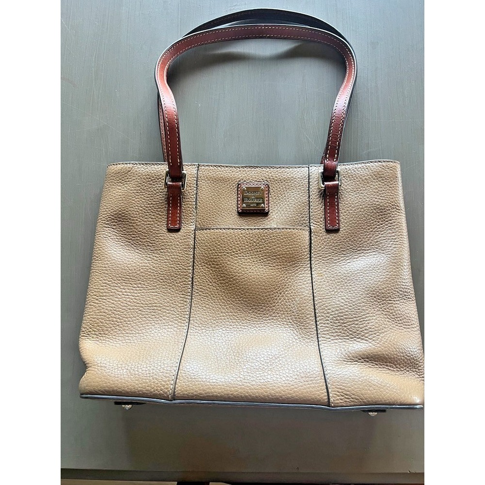 Dooney & Bourke Pebbled Leather Tote Tan Brown Red Lined Shoulder Bag USA
